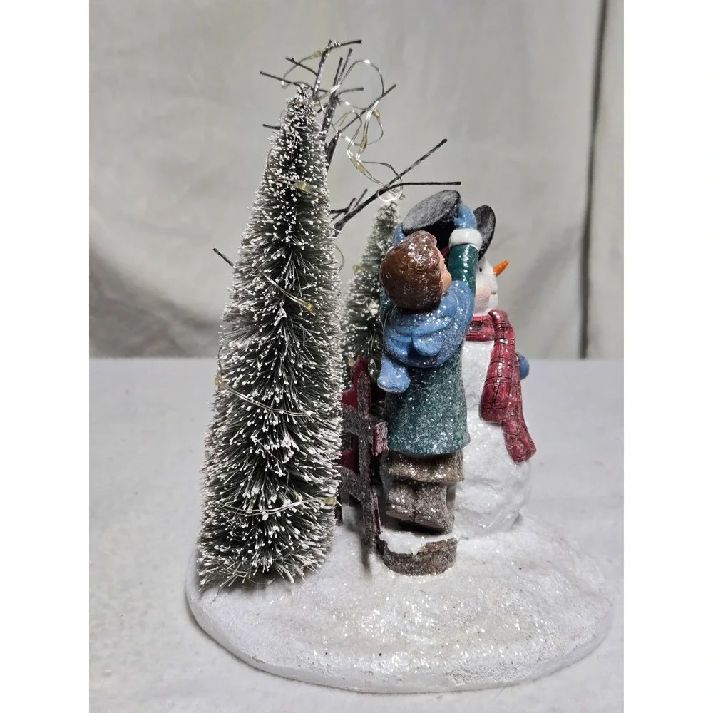 Christmas Snowman Children Lighted Winter Village Figurine Bottle Brush Trees